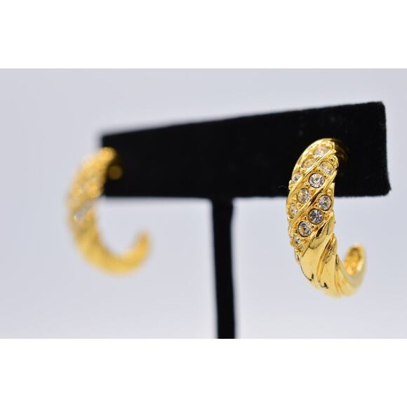 Avon Vintage Hoops Earrings Pave Rhinestone Crystal Gold Tone Signed 1980s 9M - Picture 2 of 12